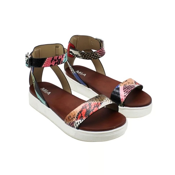 MIA Ankle Strap Sandal Shoes ELLEN Platform Faux Reptile Vegan Multi Color sz.9 - Picture 1 of 7